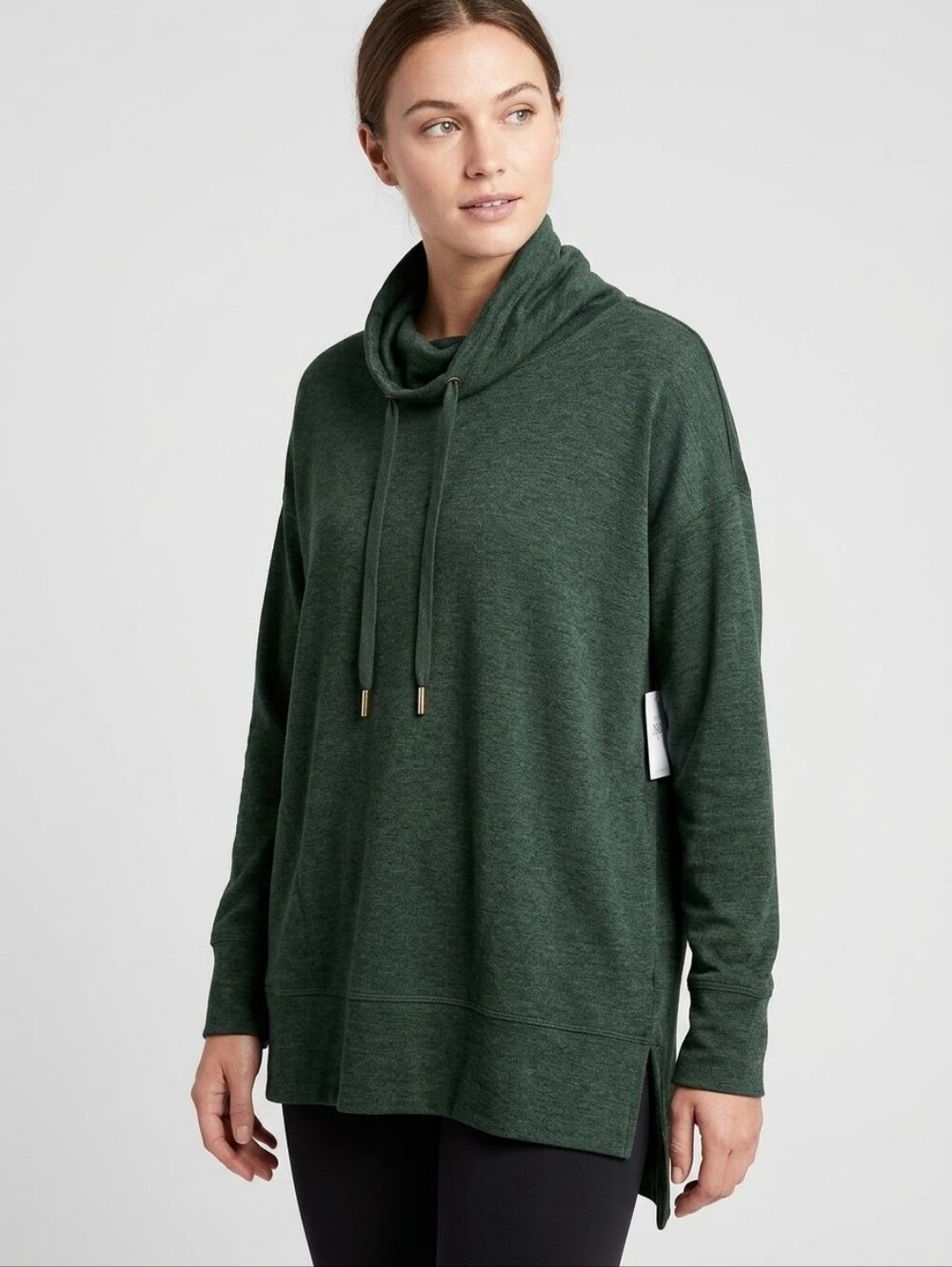 NWT Old Navy Forest Green Cowl Neck Tunic Knit Sweater Gold Grommet Accent M